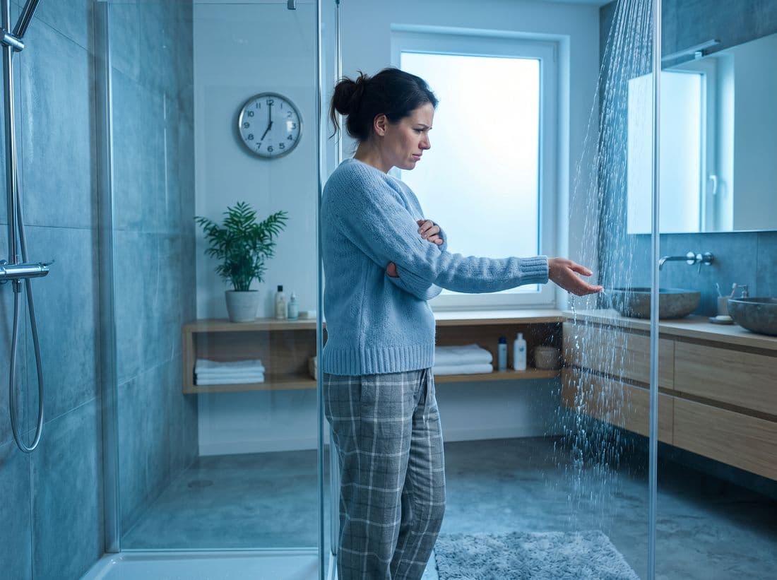 Person waiting for the shower to warm up
